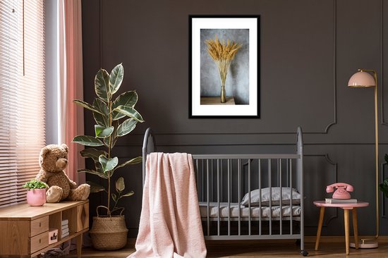 Poster in lijst - Fotolijst 60x90 cm - Posters - Droogbloemen - Vaas - Stilleven - Posterlijst zwart - Decoratie - Wanddecoratie woonkamer - Muurdecoratie slaapkamer