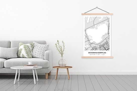 Porte-affiche avec affiche - Affiche scolaire - Nederland - Carte - Plan de la ville - Zevenhuizerplas - Carte - 120x180 cm - lattes vierges