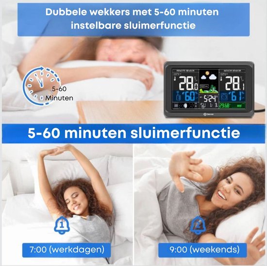 Geevon Draadloos Weerstation Indoor Outdoor Temperatuur En Vochtigheid Klok