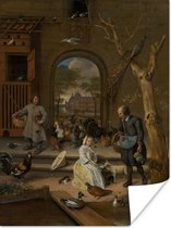 De hoenderhof - Peinture de Jan Steen Poster 120x160 cm - Tirage photo sur Poster (décoration murale salon / chambre) XXL / Groot format!