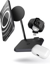 Chargeur sans fil Zens 4 en 1. Recharge simultanément les iPhone 12, 13 et 14 compatibles MagSafe + Apple Watch + AirPods + port USB-C 18W intégré Certifié Qi et MFi