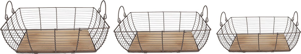 Clayre & Eef Opbergmand Set van 3 35x25x11 cm Grijs Bruin IJzer