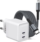 Chargeur rapide GaN avec double port USB C + câble Lightning robuste 2 mètres - Chargeur 35W - Convient pour Apple - Adaptateur avec charge Fast