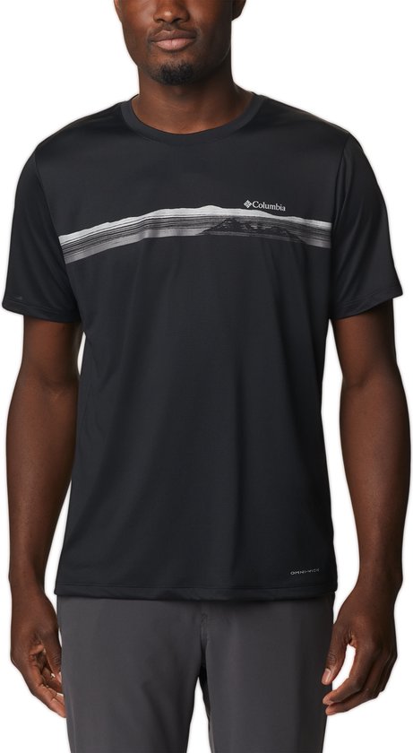 Columbia Hike T Shirt Heren met Print - Outdoorshirt met Korte Mouwen - Zweetafvoerende Stof - Zwart - Maat S