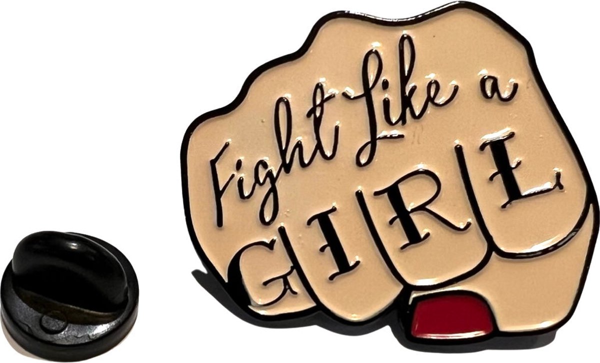 Fight Like A Girl Tekst Emaille Pin 3 cm / 3 cm / Beige Rood Zwart