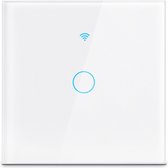 Interrupteur mural à écran tactile TechU ™ 1 bouton - Wit - Wifi & App - Commande vocale avec Google Home & Amazon Alexa - 8,5 * 8,5 cm - Minuterie réglée - Panneau en verre dur - Étanche