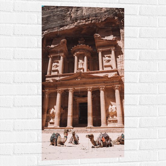 WallClassics - Muursticker - Monument Al Khazneh - Jordanië - 50x100 cm Foto op Muursticker