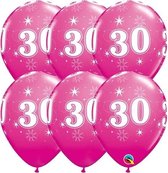 Ballonnen 30 jaar Fuchsia Qualatex 6 stuks