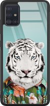 Samsung A71 hoesje glas - Witte tijger - Hard Case - Zwart - Backcover - Print / Illustratie - Zwart
