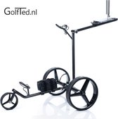 Golfted Elektrische Golftrolley - GolfTed GT-C CARBON - incl. parapluhouder, scorekaart houder, flessenhouder, RVS drinkfles zwart en draagtas