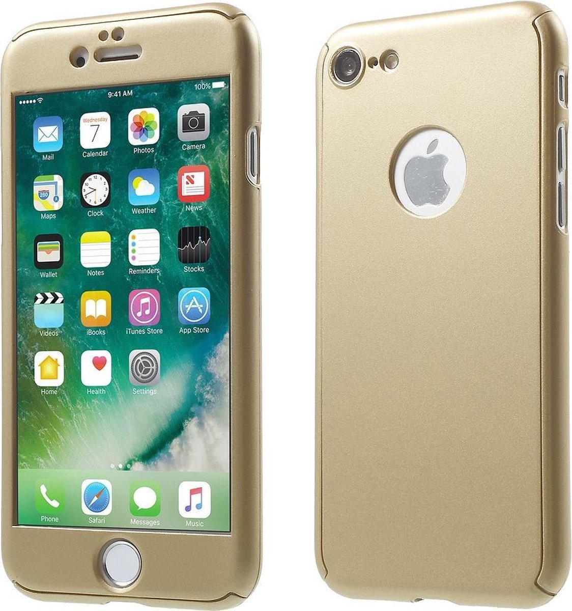 Geschikt voor iPhone SE (2020) / 7 / 8 hoesje armor case 360 met tempered glass - goud