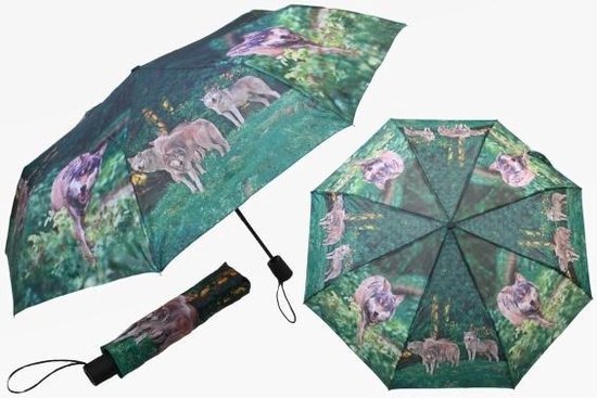 Parapluie vert avec impression photo à thème loup / loup 95 cm - Pour  adultes et enfants. | bol.com
