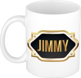 Naam cadeau mok / beker Jimmy met gouden embleem 300 ml