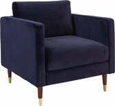 24Designs Balance Fauteuil – Blauw Fluweel – Bruine Houten Poten