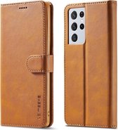 LC.IMEEKE Luxe Book Case - Geschikt voor Samsung Galaxy S21 Ultra Hoesje - Bruin