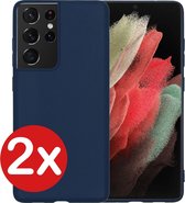 Samsung Galaxy S21 Ultra Hoesje Siliconen Case Cover - Samsung S21 Ultra Hoesje Cover Hoes Siliconen - Donker Blauw - 2 PACK
