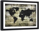 Foto in frame , Zwarte Wereld op planken , 120x80cm , zwart beige , wanddecoratie