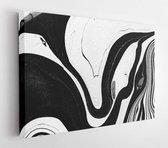 Luxury black & white ART in Eastern style. Natural Pattern. The ancient art of Japanese marbling. Gouache painting- can be used as a trendy background. - Modern Art Canvas - Horizo