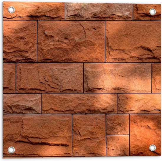 Tuinposter – Oranje Stenen Muur - 50x50cm Foto op Tuinposter  (wanddecoratie voor buiten en binnen)