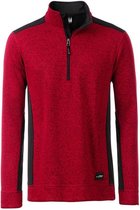 James and Nicholson Heren Gebreide werkkleding Fleece Half-Zip (Rood gemeland/zwart)