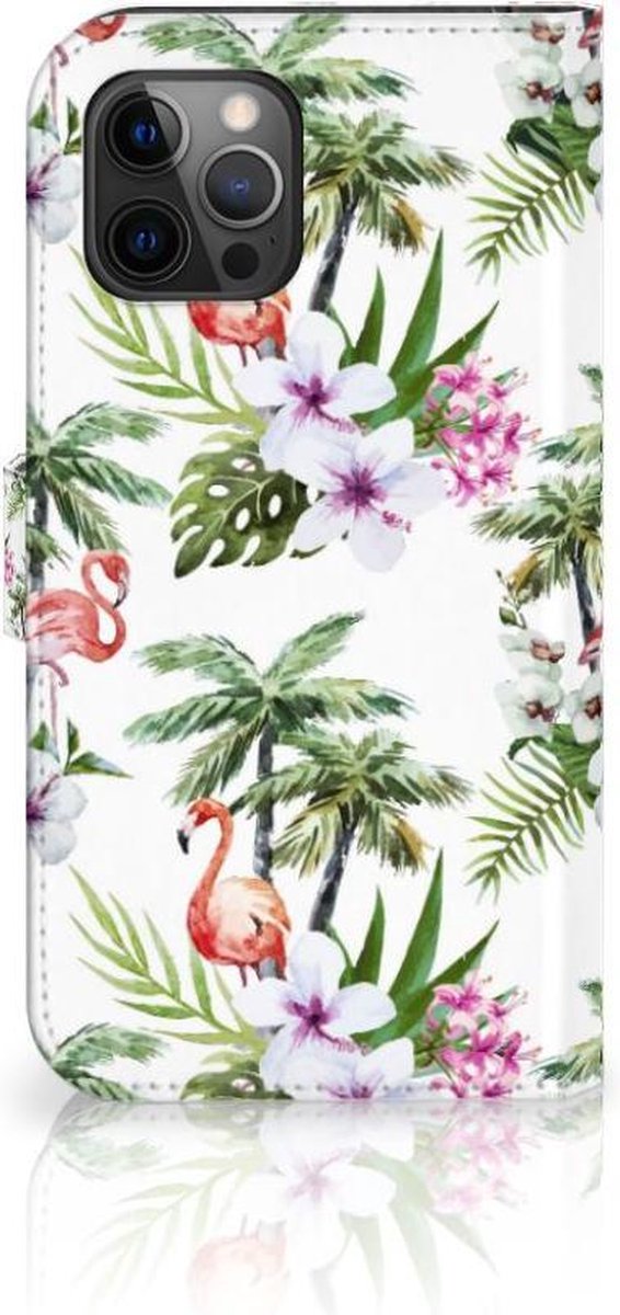 Apple iPhone 12 Pro Max Telefoonhoesje met Pasjes Flamingo Palms