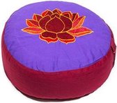 Meditatiekussen violet/rood lotus geborduurd