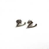 Oorbellen studs letter Alfabet - Zilver (letter V)