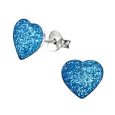 Aramat jewels ® - Zilveren glitter oorbellen hart blauw 925 zilver 9mm