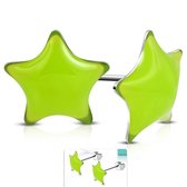 Aramat jewels ® - Ster oorbellen licht groen emaille staal 9mm