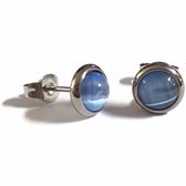 Aramat jewels ® - Oorbellen zweerknopjes licht blauw cats eye chirurgisch staal 8mm