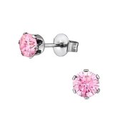 Aramat jewels ® - Oorstekers ronde zirkonia staal roze 5mm