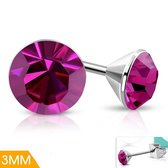 Aramat jewels ® - Ronde zweerknopjes roze kristal staal 3mm