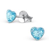 Aramat jewels ® - Oorbellen hart glitter 925 zilver blauw kinderen 5mm