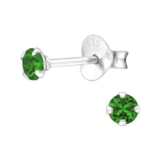 Aramat jewels ® - Kinder oorbellen rond zirkonia 925 zilver groen 3mm