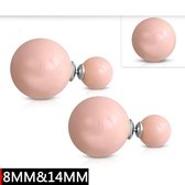 Aramat jewels ® - Dubbele parel oorstekers roze zilverkleurig metaal 8mm 15mm