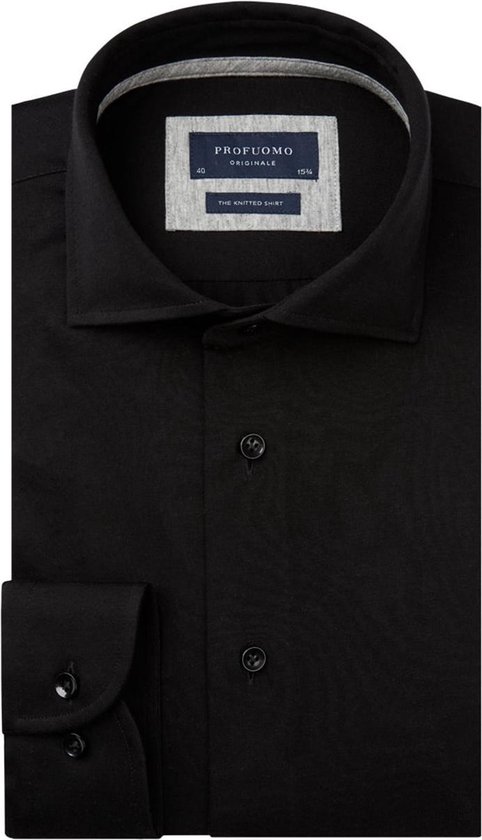 Profuomo Slim Fit jersey overhemd - zwart knitted shirt (contrast) -  Strijkvrij -... | bol.com