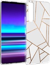 iMoshion Design voor de Sony Xperia 1 II hoesje - Grafisch Koper - Wit / Goud