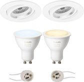 Pragmi Aerony Pro - Inbouw Rond - Mat Wit - Kantelbaar - Ø82mm - Philips Hue - LED Spot Set GU10 - White Ambiance - Bluetooth - BSE