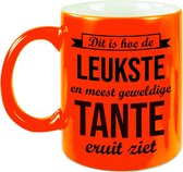 Leukste en meest geweldige tante cadeau koffiemok / theebeker neon oranje 330 ml