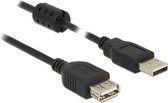 Delock USB-kabel USB 2.0 USB-A stekker, USB-A bus 3.00 m Zwart Met Ferrietkern