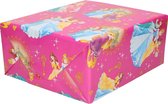 1x Inpakpapier/cadeaupapier Disney 200 x 70 cm op rol - Disney Prinsessen fuchsia / knalroze - Cadeauverpakking kadopapier