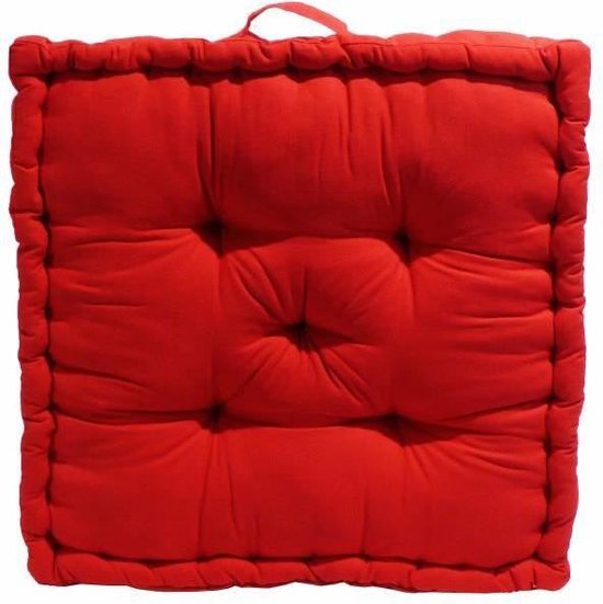 Coussin de sol grande taille 100% coton 60x60x15 cm ROUGE