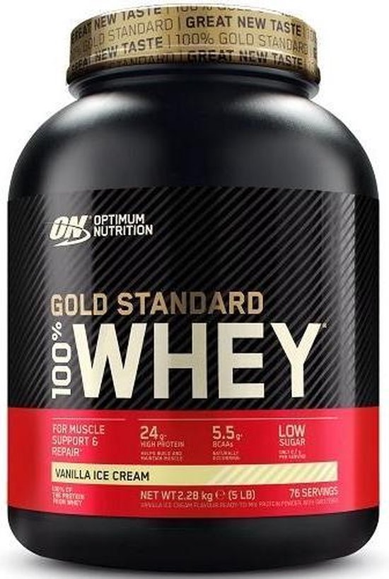 Optimum Nutrition Gold Standard 100% Whey Protein – Vanilla Ice Cream – Proteine Poeder – Eiwitshake – 71 doseringen (2270 gram)