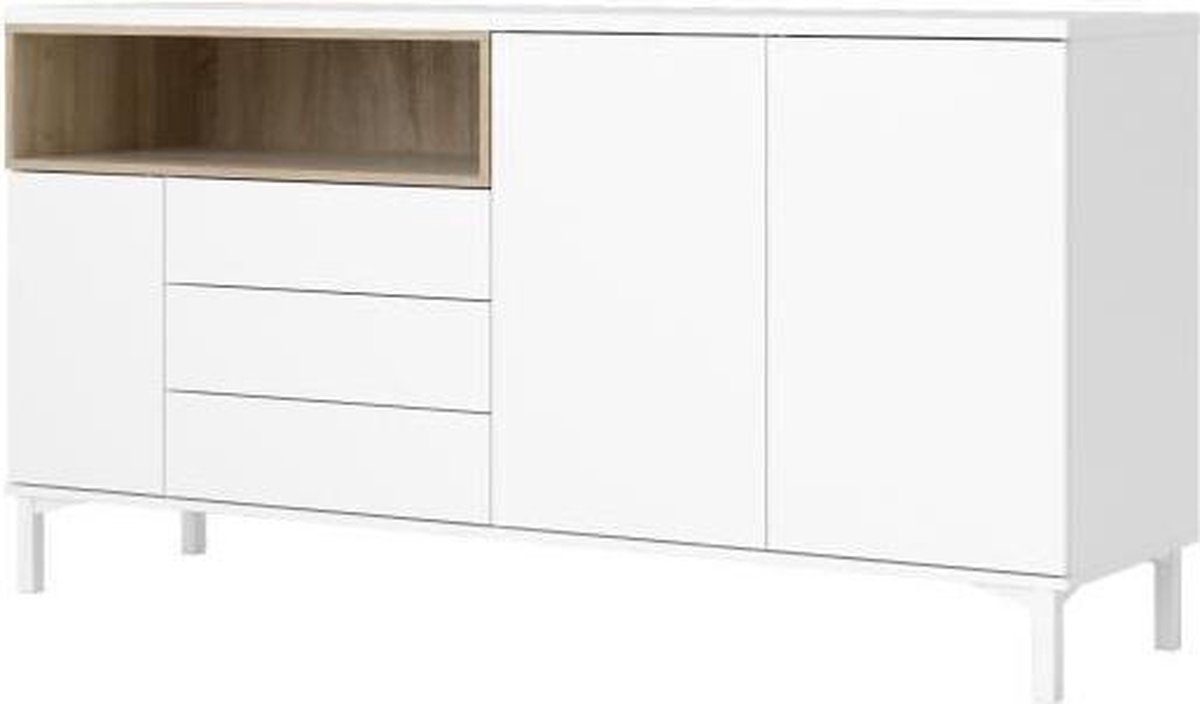 VIBORG Dressoir 3 deuren 3 laden - Mat wit en eiken decor - L 175,7 x D  48,3 x H 89,8 cm | bol.com