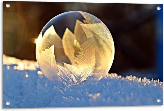 Tuinposter – Glazen Bal met Sneeuwvlokken - 90x60cm Foto op Tuinposter  (wanddecoratie voor buiten en binnen)