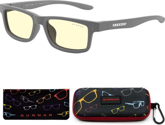 Foto: Gunnar gaming en computerbril kids cruz kids small leeftijd 4 8 grey frame amber tint blauw licht bril beeldschermbril blue light glasses uv filter natural focus 0 0 diopter