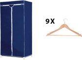 Alpina kledingkast - Garderobekast met ritssluiting – Blauw - 160 x 75 x 50 cm – Inclusief 9 houten kledinghangers