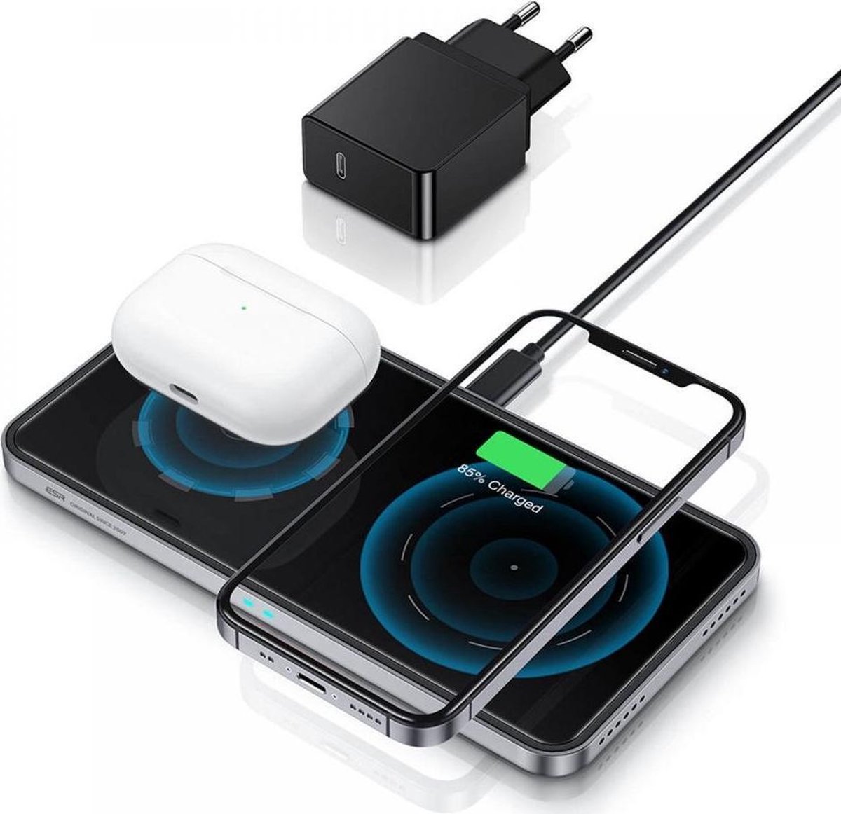 ESR HaloLock 2-in-1 Magnetische Draadloze Oplader Geschikt voor Apple MagSafe