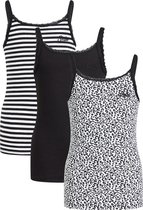 WE Fashion Meisjes singlet met ribstructuur en kant, 3-pack
