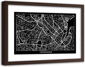 Foto in frame , Plattegrond Kopenhagen , 120x80cm , Zwart wit , wanddecoratie